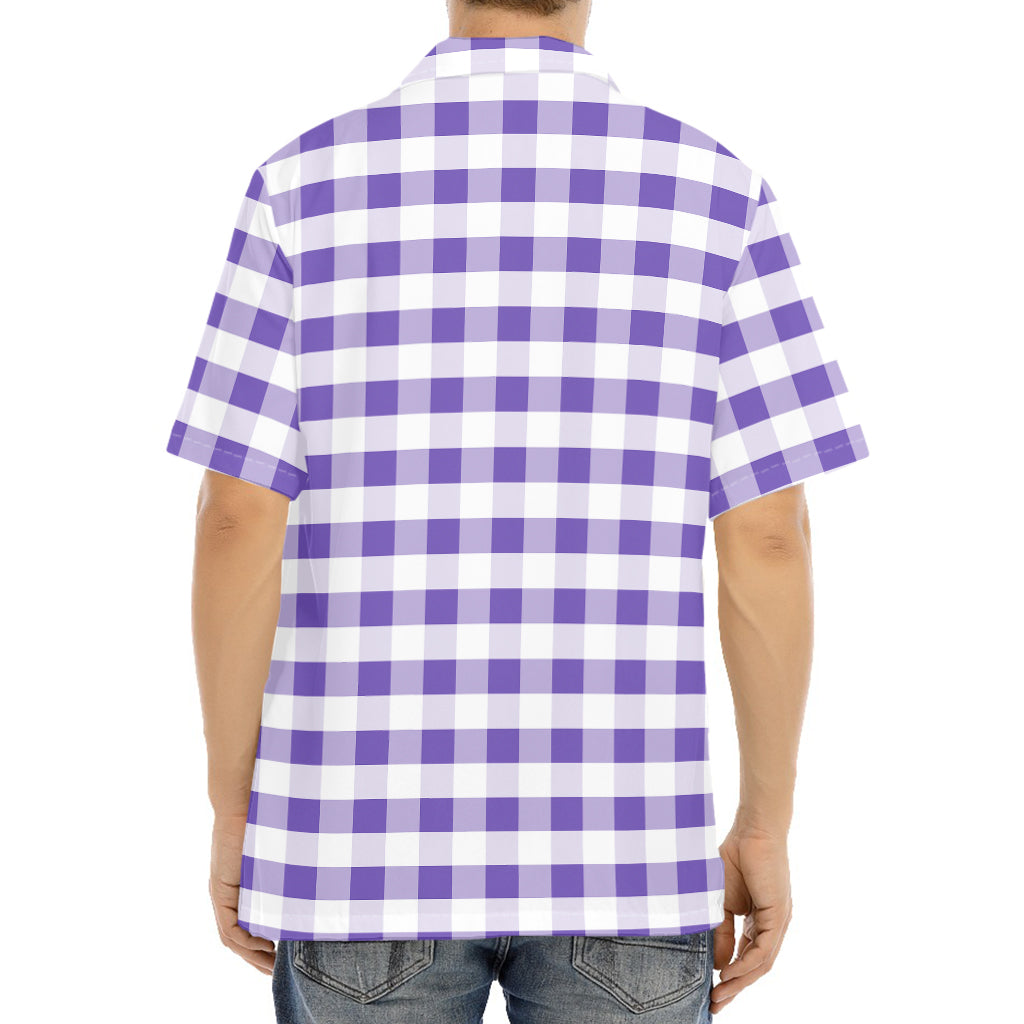 Purple And White Gingham Pattern Print Aloha Shirt