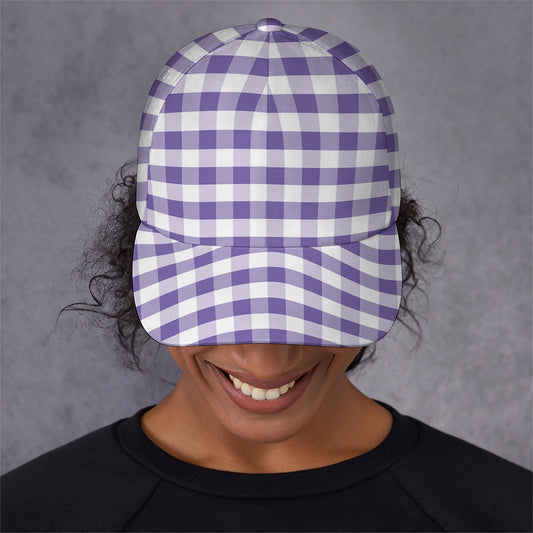 Purple And White Gingham Pattern Print Baseball Cap
