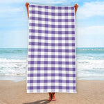 Purple And White Gingham Pattern Print Beach Towel