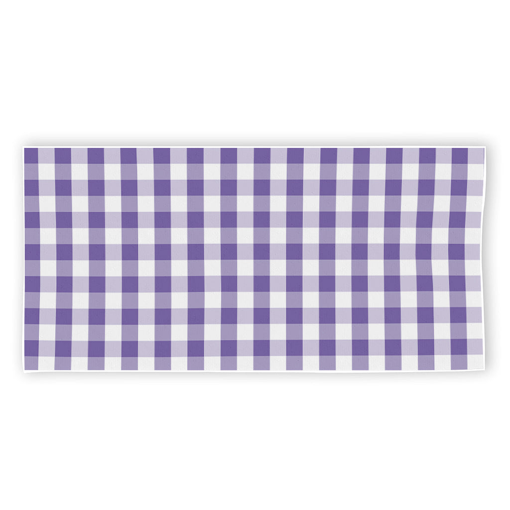 Purple And White Gingham Pattern Print Beach Towel