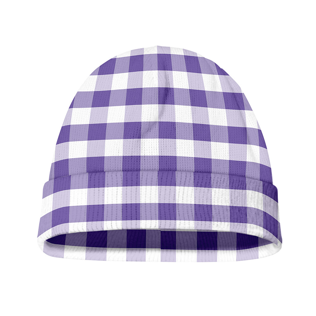 Purple And White Gingham Pattern Print Beanie