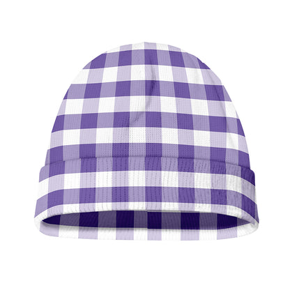 Purple And White Gingham Pattern Print Beanie