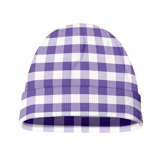 Purple And White Gingham Pattern Print Beanie