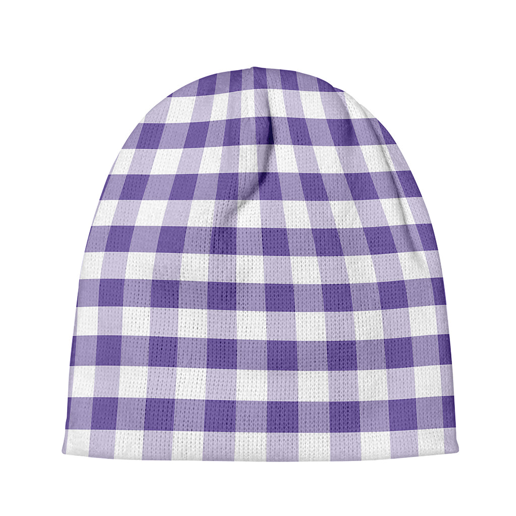 Purple And White Gingham Pattern Print Beanie