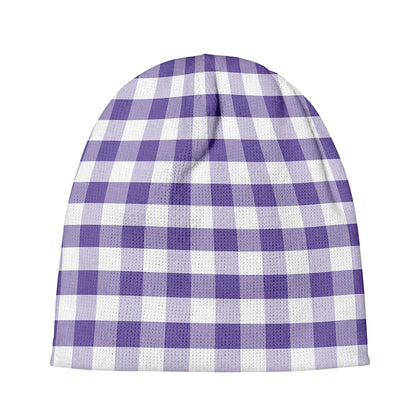 Purple And White Gingham Pattern Print Beanie