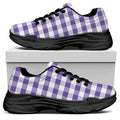Purple And White Gingham Pattern Print Black Chunky Shoes