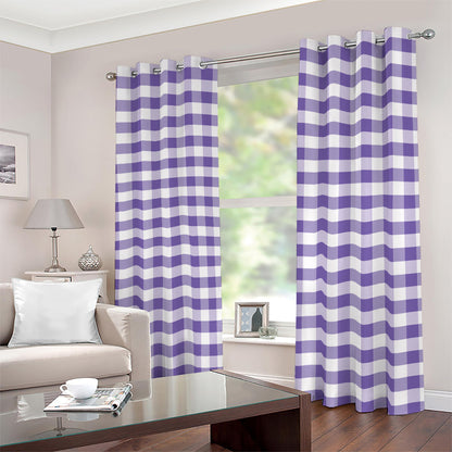 Purple And White Gingham Pattern Print Blackout Grommet Curtains