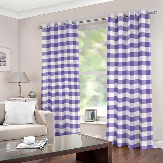 Purple And White Gingham Pattern Print Blackout Grommet Curtains