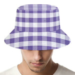 Purple And White Gingham Pattern Print Bucket Hat