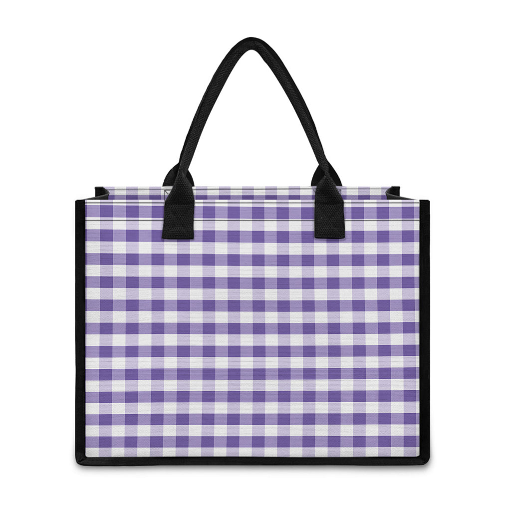Purple And White Gingham Pattern Print Canvas Tote Bag
