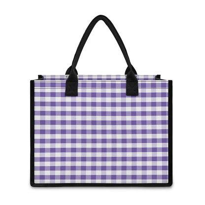 Purple And White Gingham Pattern Print Canvas Tote Bag