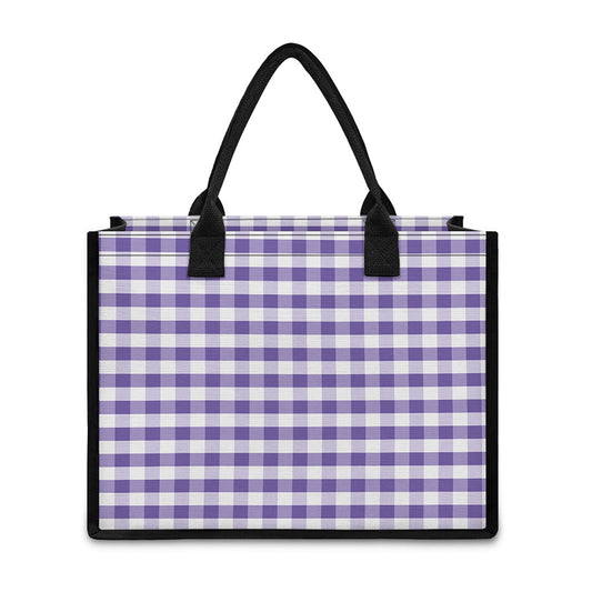 Purple And White Gingham Pattern Print Canvas Tote Bag
