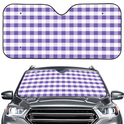 Purple And White Gingham Pattern Print Car Windshield Sun Shade
