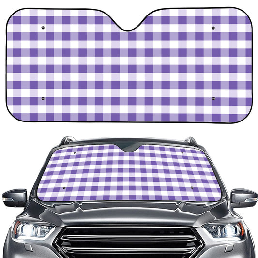 Purple And White Gingham Pattern Print Car Windshield Sun Shade