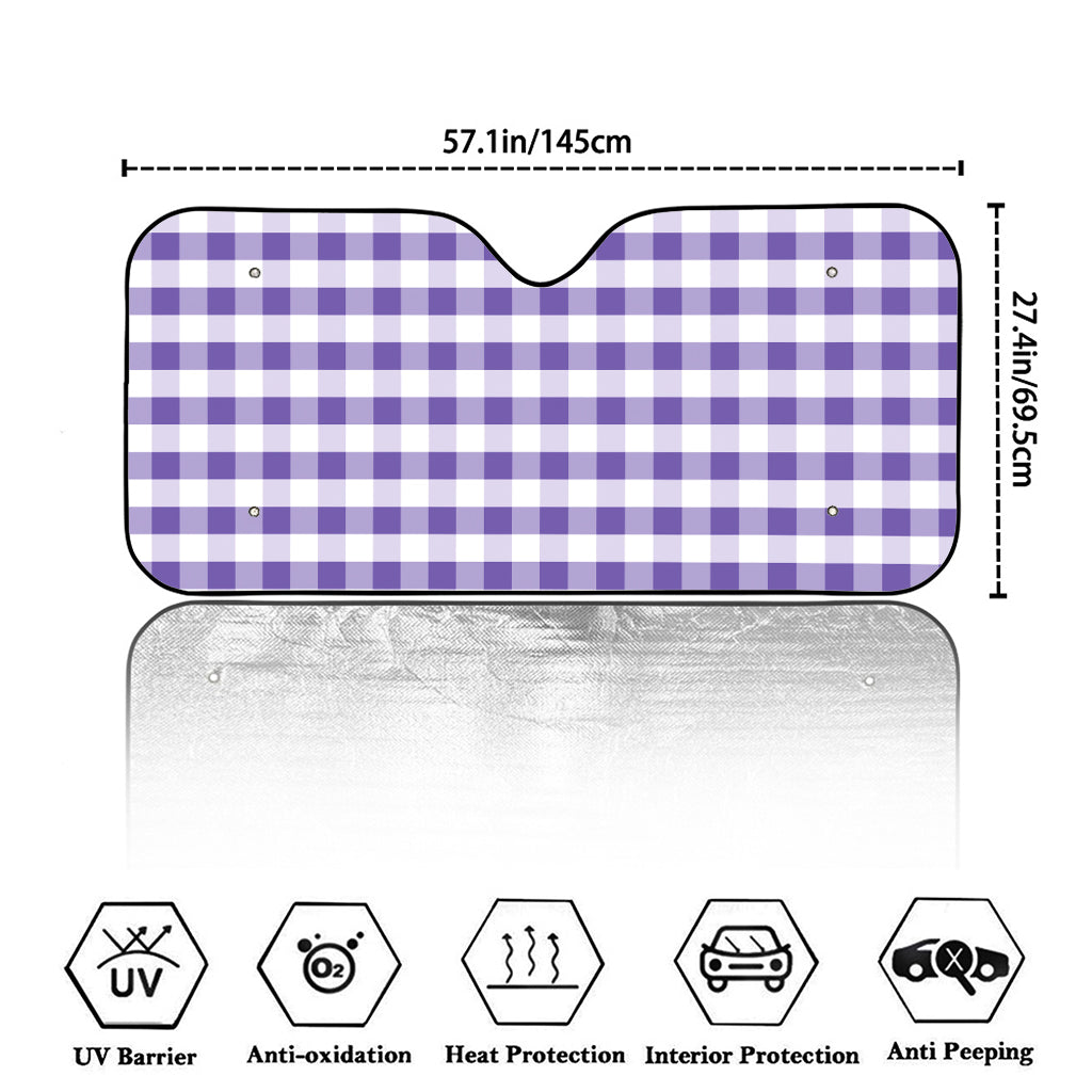 Purple And White Gingham Pattern Print Car Windshield Sun Shade