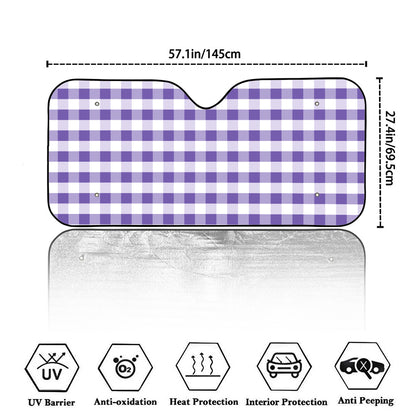 Purple And White Gingham Pattern Print Car Windshield Sun Shade