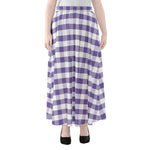 Purple And White Gingham Pattern Print Chiffon Maxi Skirt