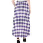 Purple And White Gingham Pattern Print Chiffon Maxi Skirt