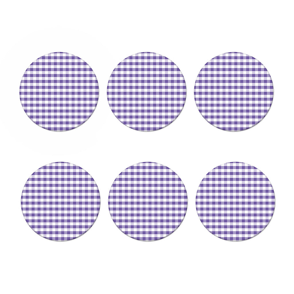 Purple And White Gingham Pattern Print Coaster Set