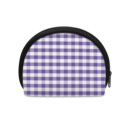 Purple And White Gingham Pattern Print Coin Purse