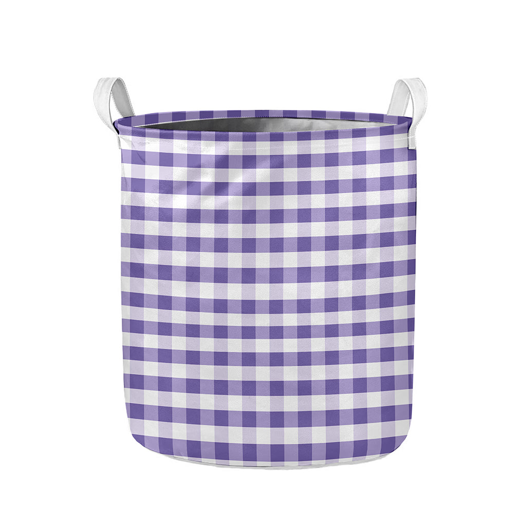 Purple And White Gingham Pattern Print Collapsible Laundry Basket