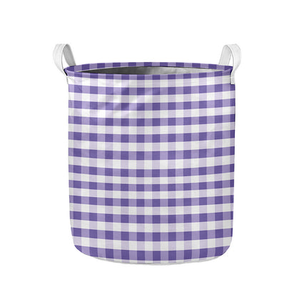 Purple And White Gingham Pattern Print Collapsible Laundry Basket