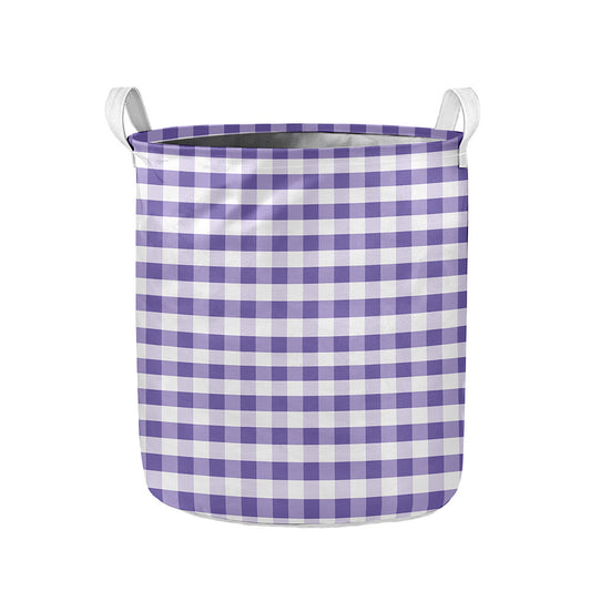 Purple And White Gingham Pattern Print Collapsible Laundry Basket