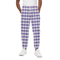 Purple And White Gingham Pattern Print Cotton Sweatpants