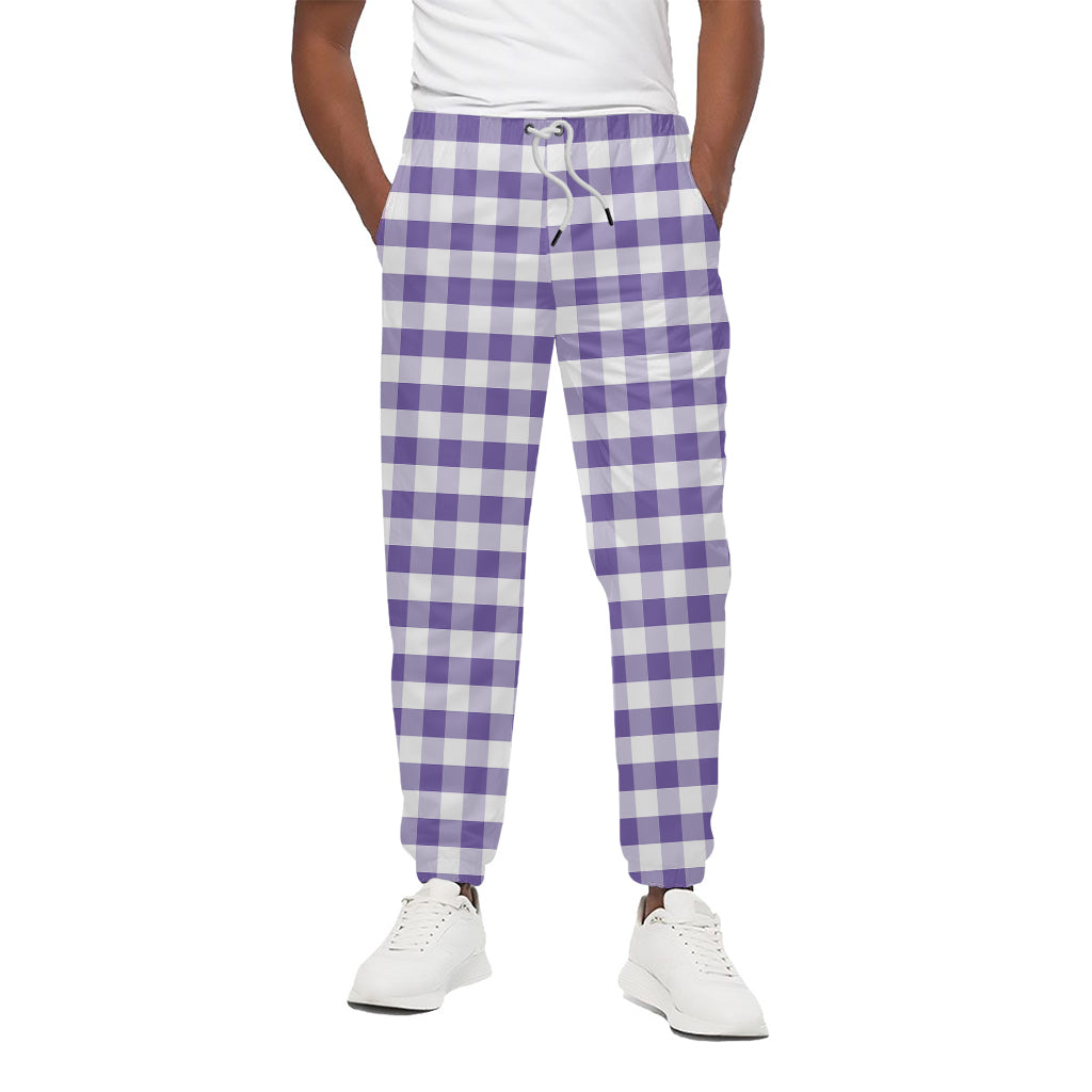 Purple And White Gingham Pattern Print Cotton Pants