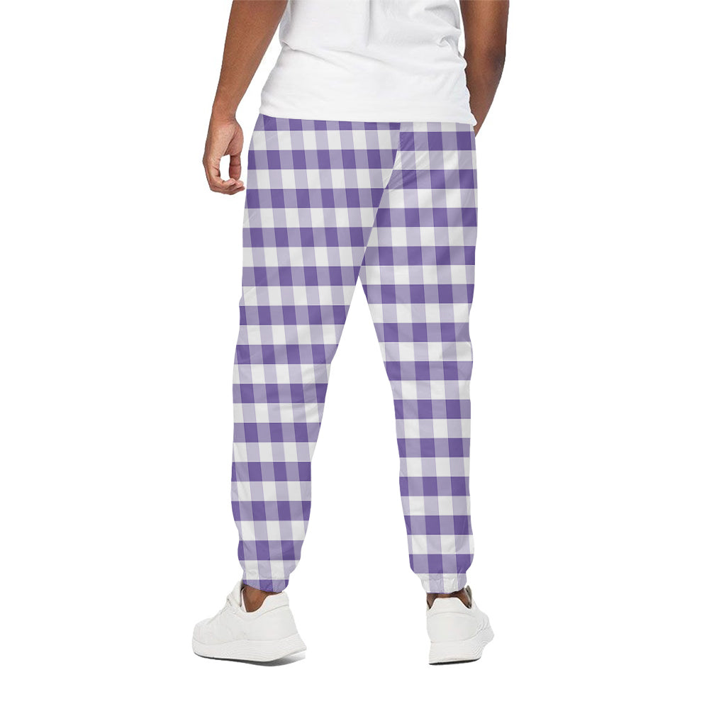 Purple And White Gingham Pattern Print Cotton Pants
