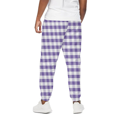 Purple And White Gingham Pattern Print Cotton Pants
