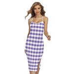 Purple And White Gingham Pattern Print Cross Back Cami Dress