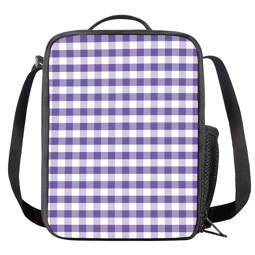 Purple And White Gingham Pattern Print Crossbody Lunch Bag