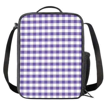 Purple And White Gingham Pattern Print Crossbody Lunch Bag