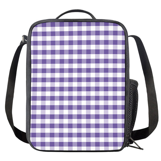 Purple And White Gingham Pattern Print Crossbody Lunch Bag