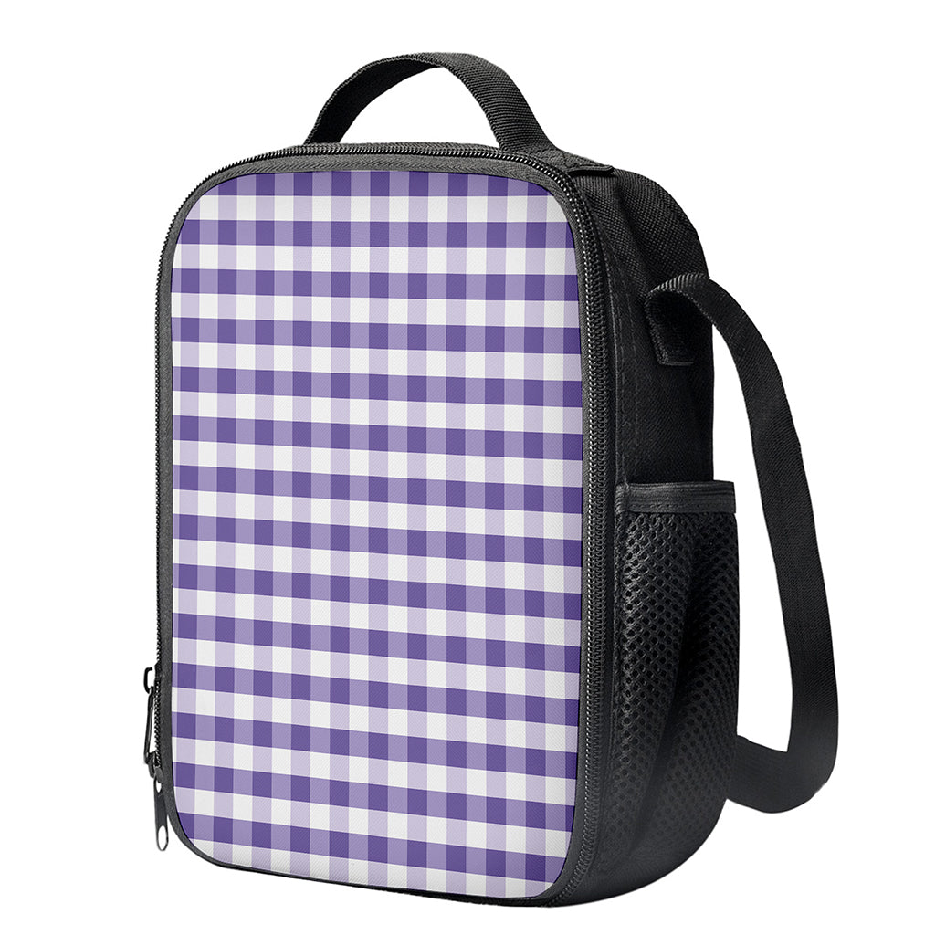 Purple And White Gingham Pattern Print Crossbody Lunch Bag