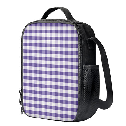 Purple And White Gingham Pattern Print Crossbody Lunch Bag