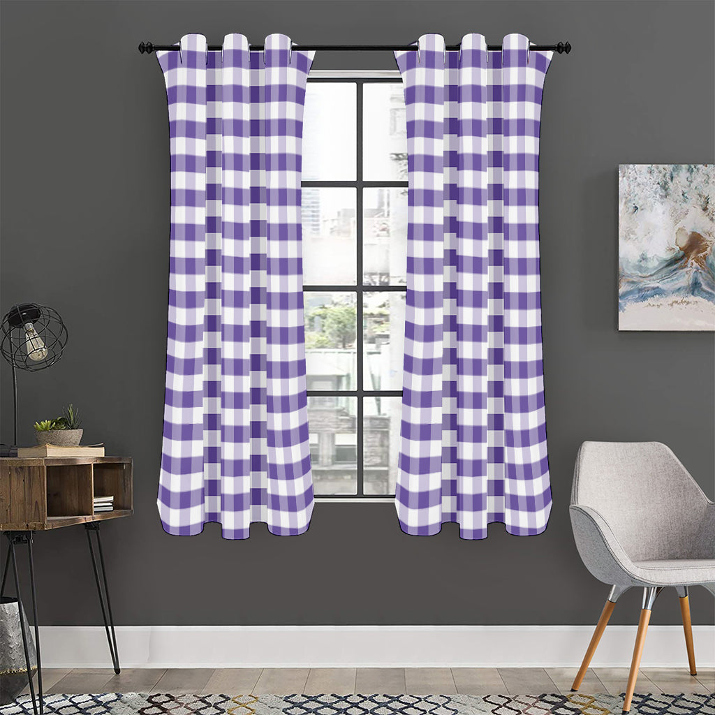 Purple And White Gingham Pattern Print Curtain