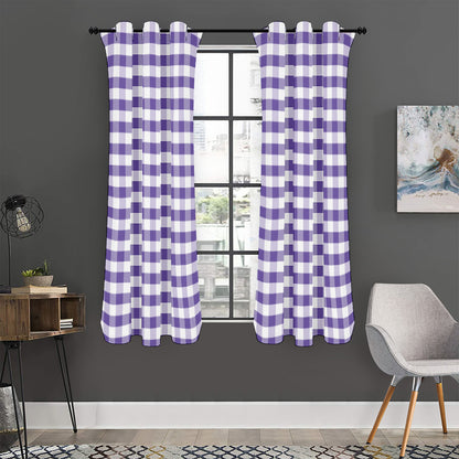 Purple And White Gingham Pattern Print Curtain