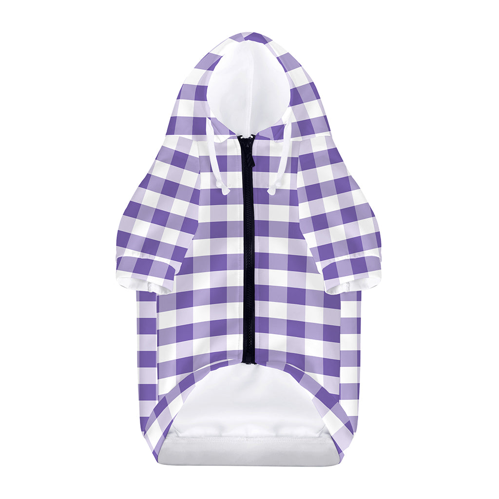 Purple And White Gingham Pattern Print Dog Zip Up Hoodie