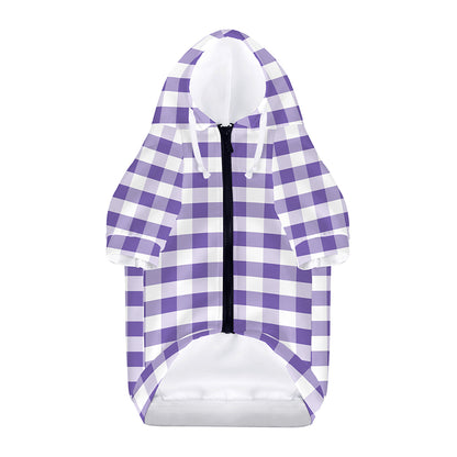 Purple And White Gingham Pattern Print Dog Zip Up Hoodie