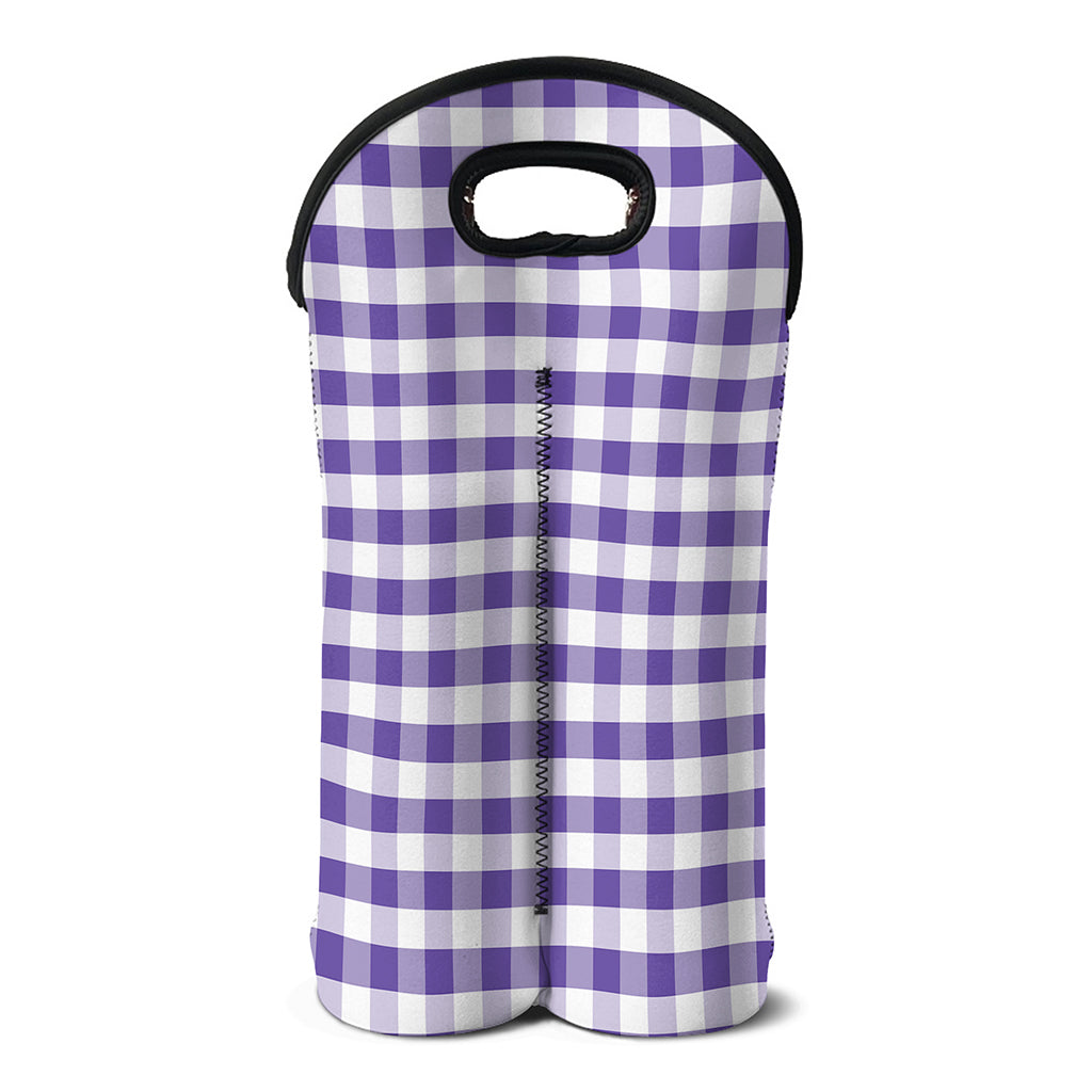 Purple And White Gingham Pattern Print Double Neoprene Wine Tote