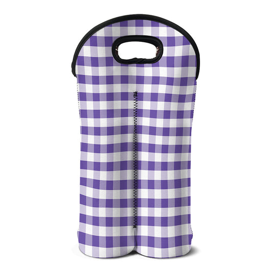 Purple And White Gingham Pattern Print Double Neoprene Wine Tote