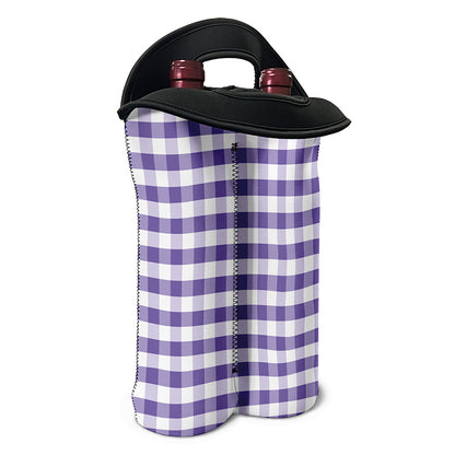 Purple And White Gingham Pattern Print Double Neoprene Wine Tote