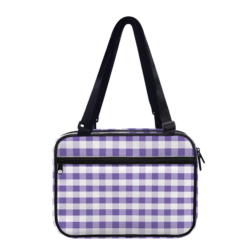 Purple And White Gingham Pattern Print Double Strap Bible Bag