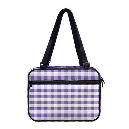 Purple And White Gingham Pattern Print Double Strap Bible Bag