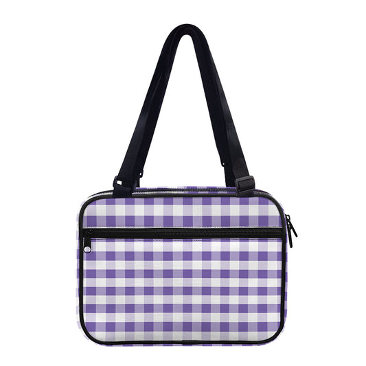Purple And White Gingham Pattern Print Double Strap Bible Bag