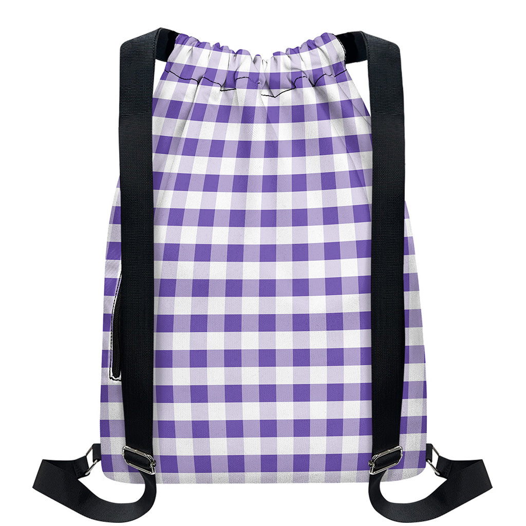 Purple And White Gingham Pattern Print Drawstring Backpack