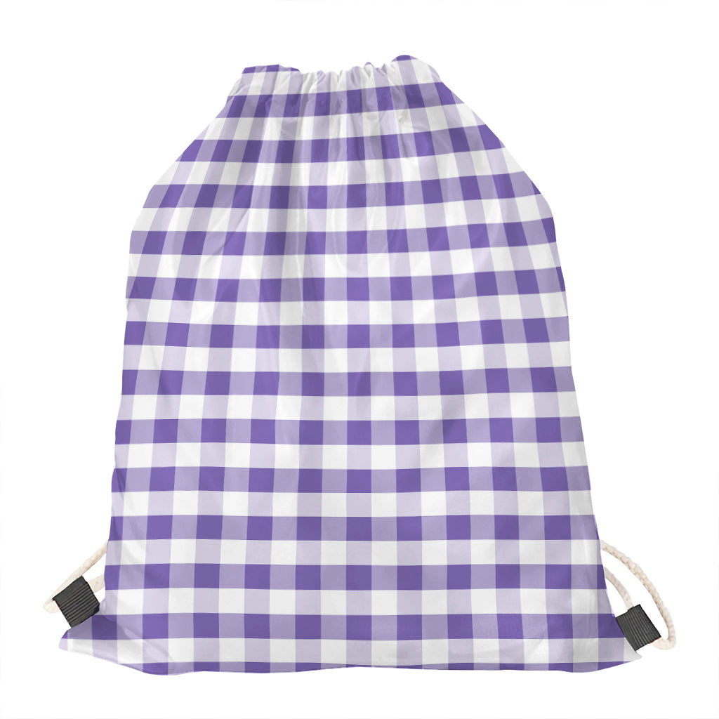 Purple And White Gingham Pattern Print Drawstring Bag
