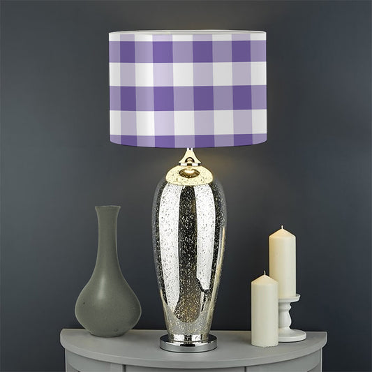 Purple And White Gingham Pattern Print Drum Lamp Shade